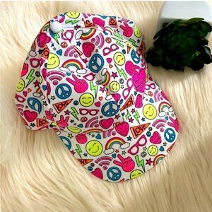 Justice Neon Happy Graphics Printed Velcro Baseball Cap - One Size